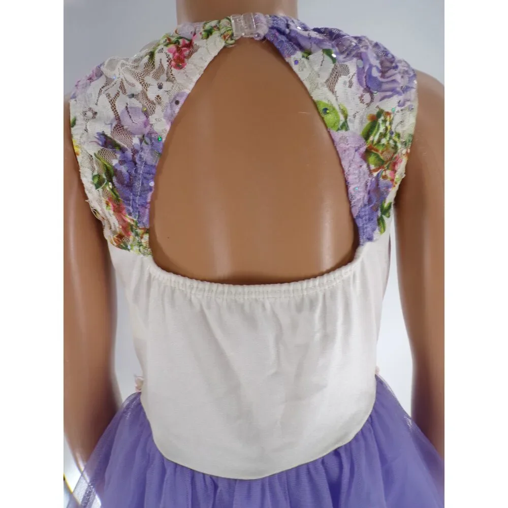 Pre-Owned Dance Costume Gallery 18212 Medium Child Lavender Lyrical Sequins